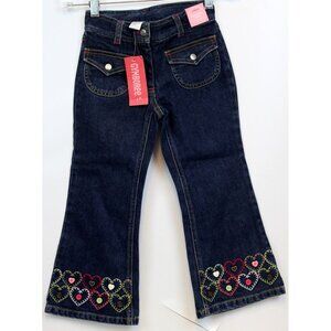 NWT 2005 Gymboree Tyrolean Lure Jeans sz 5 Heart Button Embroidered Flared Girls